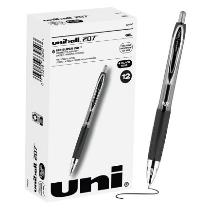 Uni-ball Signo 207 Gel Pen 12 Pack, 0.7mm Medium Black Pens